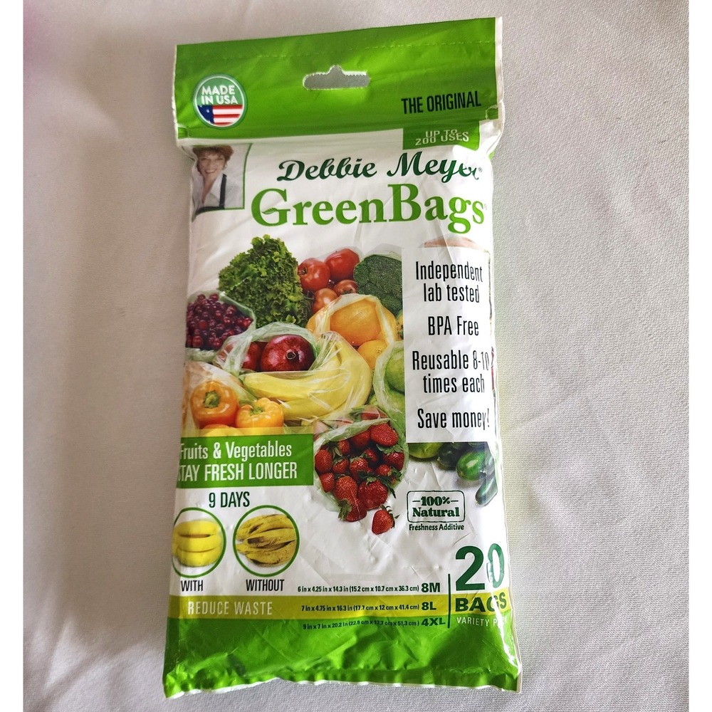 Green Bags 20Pack (8M, 8L, 4XL) Keeps Fruits Vegetables and Cut Flowers Reusable